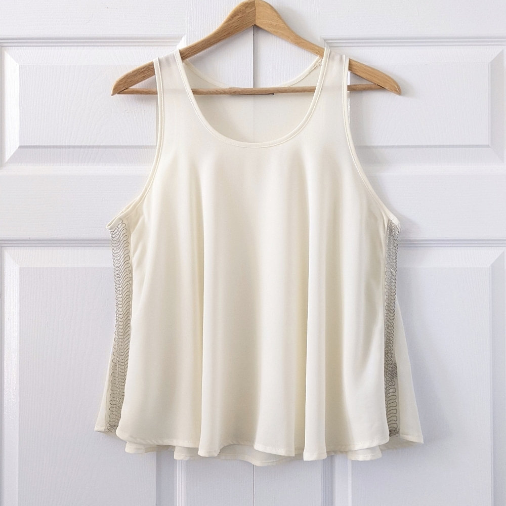 Jean Claude Pierlot Ball Chain Embroidered Tulle Tank Top | Size L